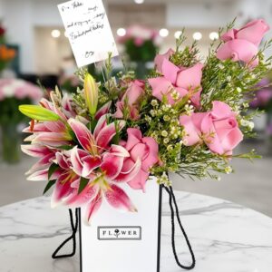 Solace Flower Bouquet | 7–13 Roses | Anniversary | Birthday | Lillies | Wax Flowers | Ideal Gift