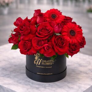 Red Sun Flower Arrangement | 40 Roses & 2 Gerberas | Anniversary | Valentine's Day | Perfect Gift
