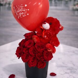 Pure Love With Teddy Flower Arrangement | 19–21 Roses + Balloon & Teddy | Anniversary | Romance  | Valentine's Day | Celebration