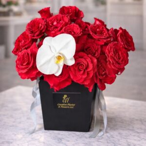 Pure Love Flower Arrangement | 27–29 Roses, 1 Orchid Flower | Anniversary | Valentine's Day | Gift