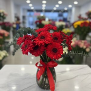 Fireworks Red Flowers | 10–15 Gerberas & Leaves | Anniversary | Valentine's Day | Gift